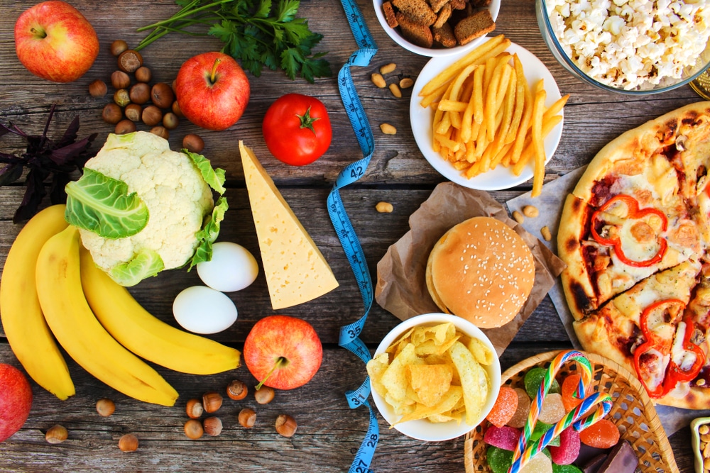 different kinds of food laid out on a table