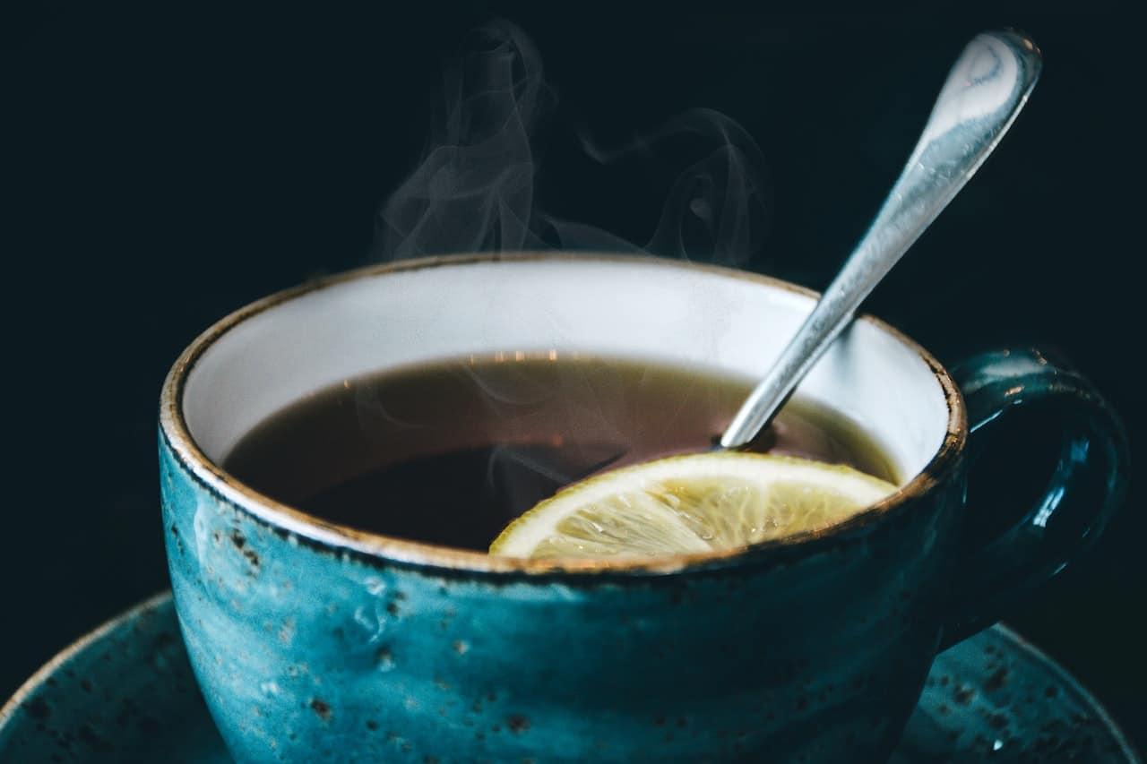 a cup of tea with lemon